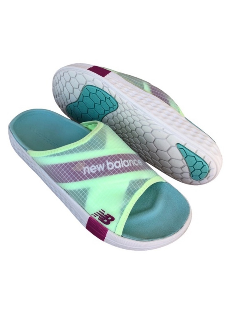 New‎ Balance 360 Women's White/Mint/Magenta/Surf Slide Sandal Size 10